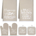 Sratte 6 Pcs Kitchen Decor Accessories Set, Kitchen, Beige | Farmhouse Kitchen Towels Pot Holders Oven Mitts Set 2 Dish Towels 2 Potholders 2 Cooking Mittens for Baking Cooking Supply