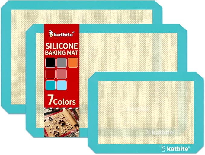 Katbite Silicone Baking Mat Set of 3 Dark Blue | 2 Half Sheets Mats + 1 Quarter Baking Sheet, Reusable & Nonstick Bakeware Mats for Cookies, Macarons, Bread