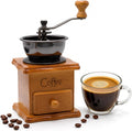 Vintage Wooden Manual Coffee Grinder, Hand Crank Coffee Mill with Ceramic Burr, Adjustable Grind Settings, Retro Coffee Bean Grinder for Home Use, Kitchen Decor, Gift for Coffee Lovers