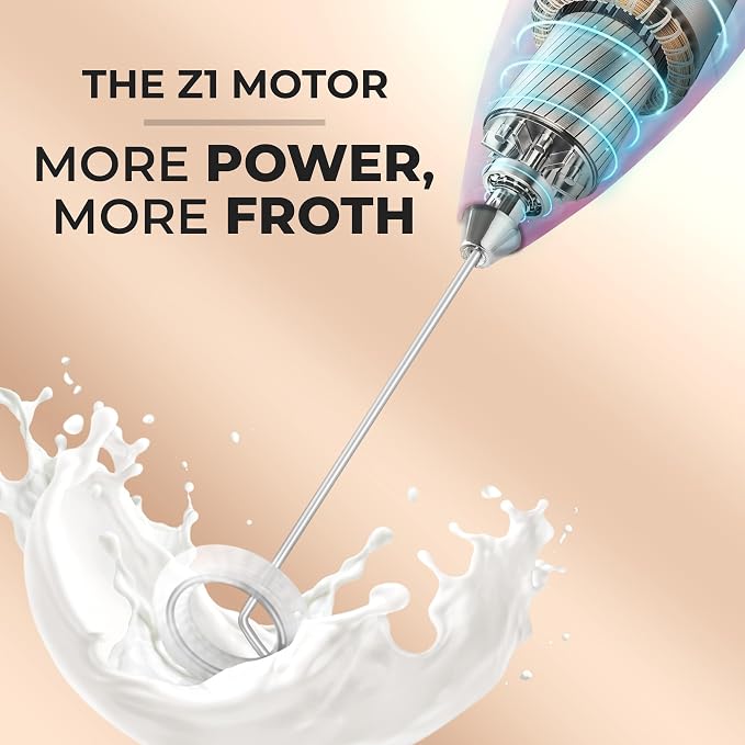 Zulay Kitchen Powerful Milk Frother Wand With Duracell Batteries - Ultra Fast Handheld Drink Mixer - Electric Whisk Foam Maker for Coffee, Lattes, Cappuccino & Matcha - Z1 Motor - Pink Spritz