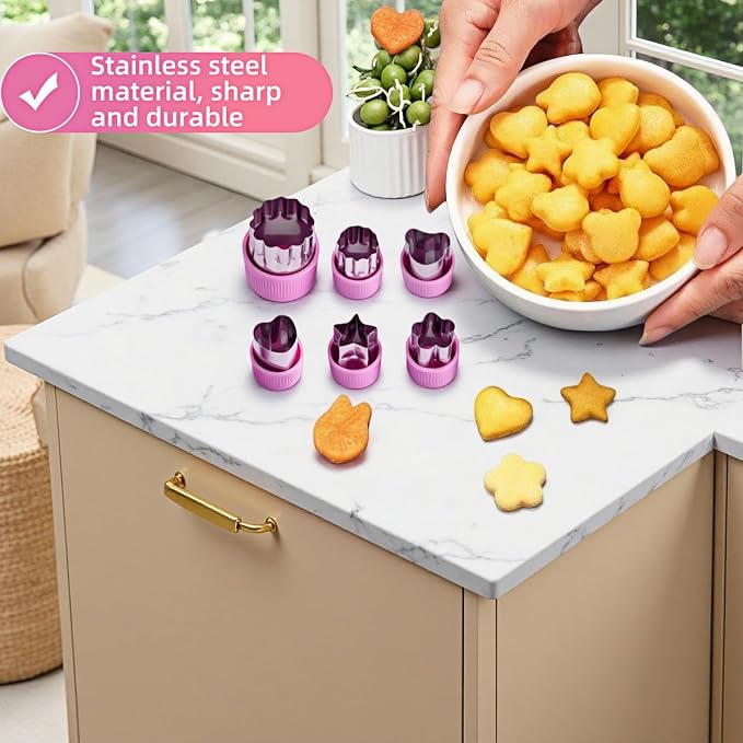 12-Piece Cookie Cutters Set-Stainless Steel&BPA-Free Shapes for Baking (Bear,Rabbit,Star,Flower) DIY Cookies,Mini Pies,Fondant,Veggies|Dishwasher Safe,Gift for & teenager Parents (12, Purple)