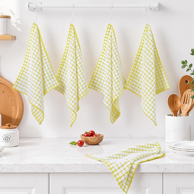 Homaxy 12 Pack Terry Kitchen Dish Cloths, 12"x12", Yellow | Super Soft and Absorbent Dish Rags, Quick Drying Reusable Dish Towels for Washing Dishes