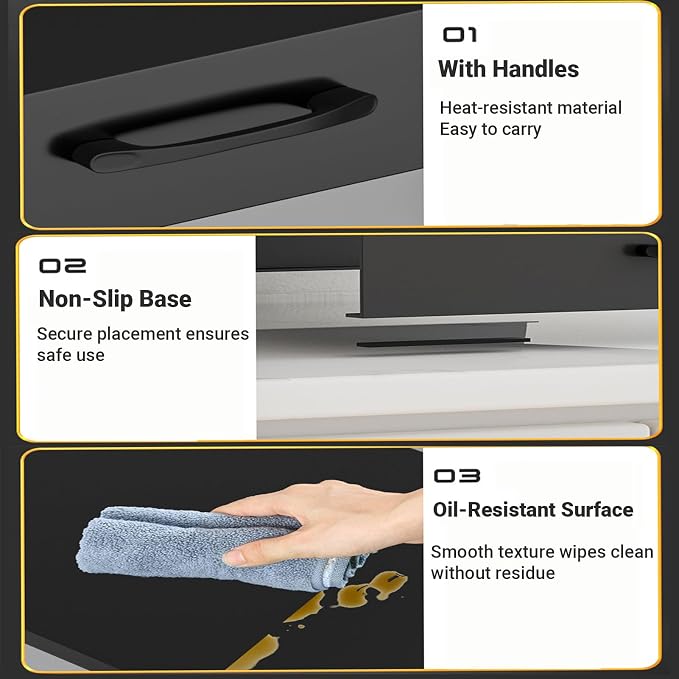 Noodle Board Stove Cover with Handles, Gas Stove Cover Board Carbon Steel Stove Top Covers for Gas and Electric Stove Range Expanding Kitchen Space (Black, 15.7"Lx19.7"Wx2.7"H)