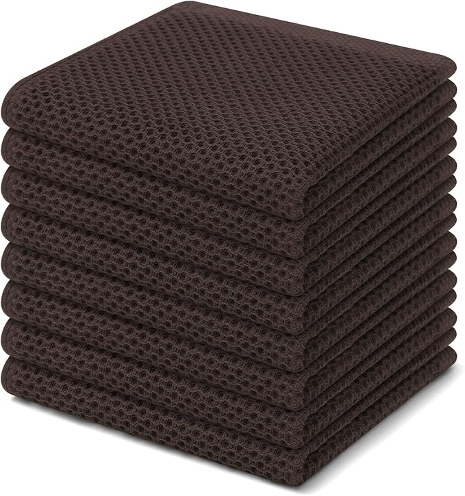 Homaxy 100% Cotton Waffle Weave Kitchen Dish Cloths 8-Pack, Dark Brown | 12 x 12 Inches, Ultra Soft Absorbent Dish Towels, Quick Drying Dish Rags with Hanging Loop