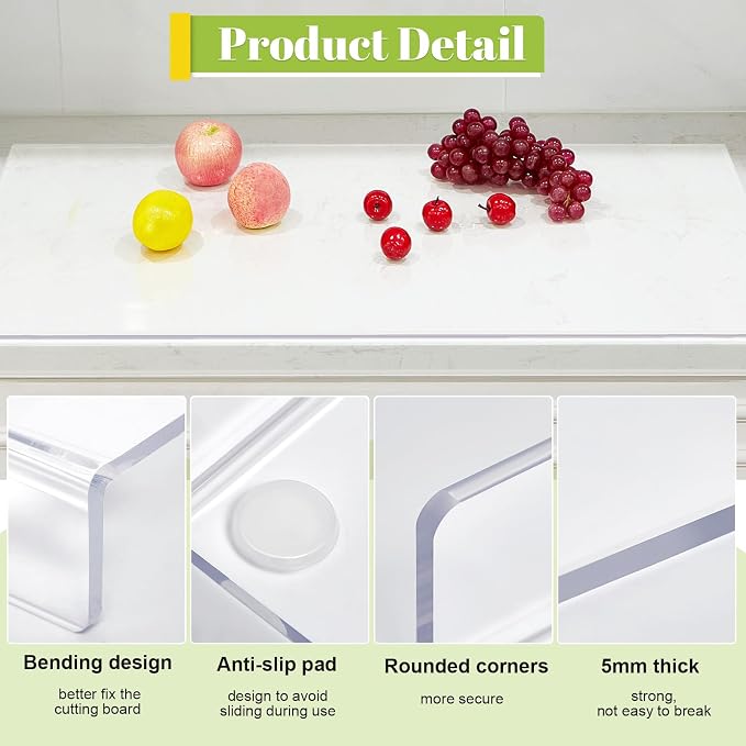 Wesiti Large Acrylic Cutting Board with Lip Non Slip 40"L X 20"W Clear Cutting Board Chopping Acrylic Countertop Protector Cover Shatter Resistant for Home Restaurant Kitchen Sink Stove