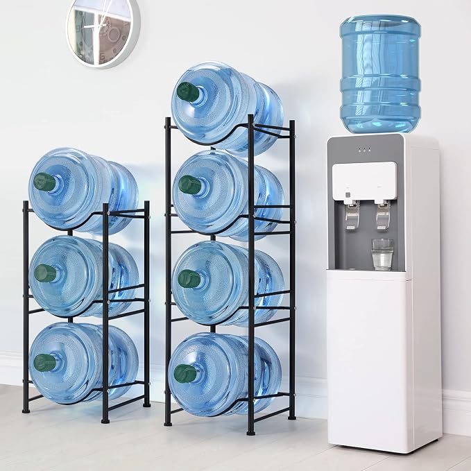 5 Gallon Water Bottle Jug Holder 4 Tier Heavy Duty Cooler Jug Storage Rack Detachable Bottle Organizer Shelf for Home, Kitchen, Office, Breakroom Space Save, Black