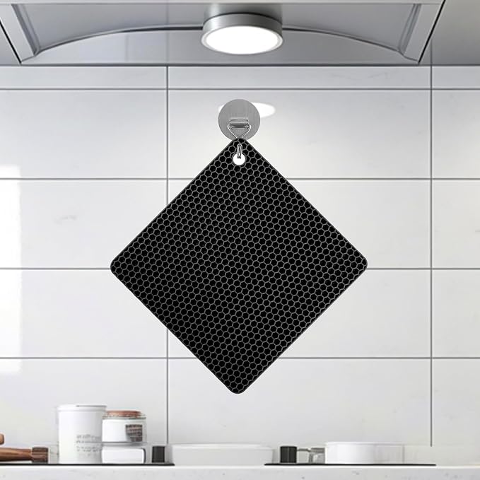 Silicone Non-Slip, Heat Resistant & Water-Trapping Trivet Mats for Hot Pots & Pans & Dishes & Cookware, Multipurpose Kitchen Table Coaster, 7.1 Inch, Black