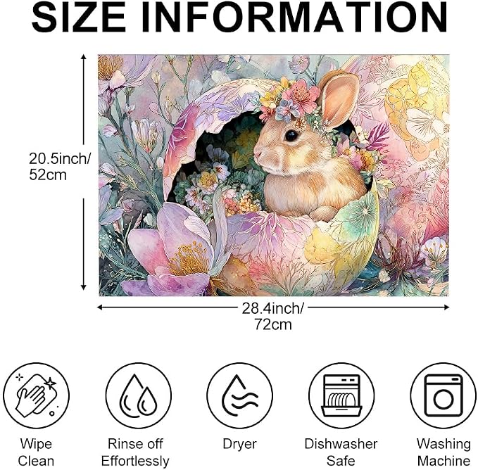 Stove Top Cover for Electric Stove 28.4 x 20.5 Inch Non Slip Stove Mat Oil Proof Easter Bunny Floral Glass Cooktop Protector Kitchen Mat
