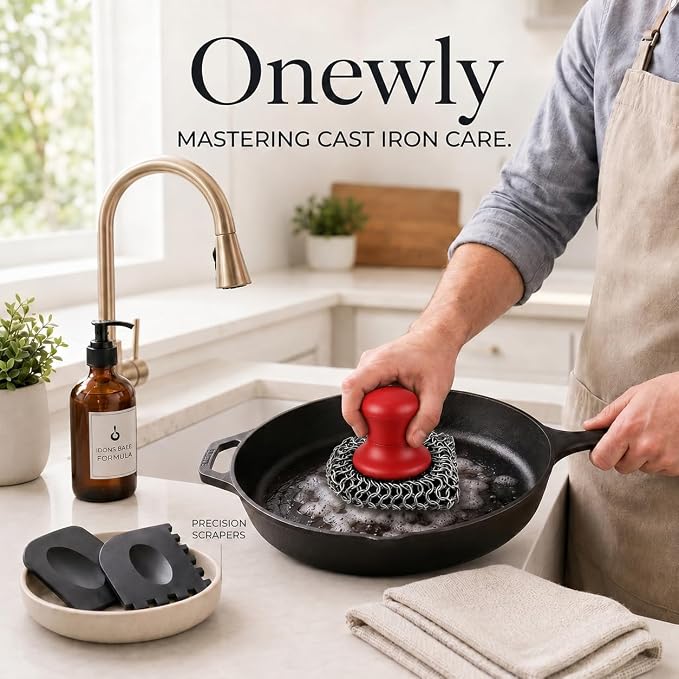 Cast Iron Scrubber and Scraper | 316 Chainmail Scrubber for Cast Iron Pan | Chain Mail Scrubber for Cast Iron Skillet Cleaner | Dishes Pots Wok Griddle Grill | Dish Scouring Pad Dishwasher Safe, Red1