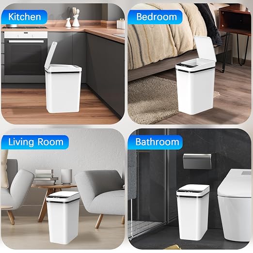 Kssvzz 3 Pack Automatic Small Bathroom Trash Can with Lid (2.5 Gallon) | White Touchless Garbage Can, Motion Sensor Smart Trash Bin, Slim Trashcan, Waterproof Plastic Wastebasket for Bedroom Office