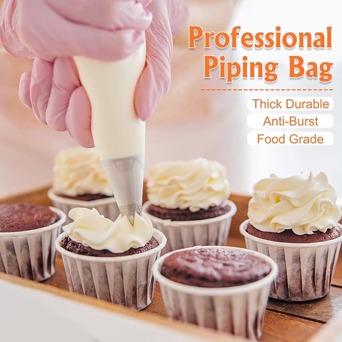 12 Inch - 200 PCS Disposable Piping Bags, Heavy Duty Anti Burst Pastry Bags | Bump Non-slip Design for Cupcakes, Cookies, Candy Pastry and Durable Baking Kit (Thickened)