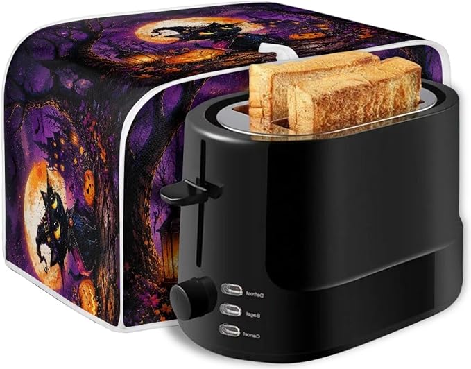 Witch Cat Print Toaster Dust Cover Pumpkin Print Bread Maker Machine Covers Anti Fingerprint Kitchen Small Appliance Cover for Halloween Decor