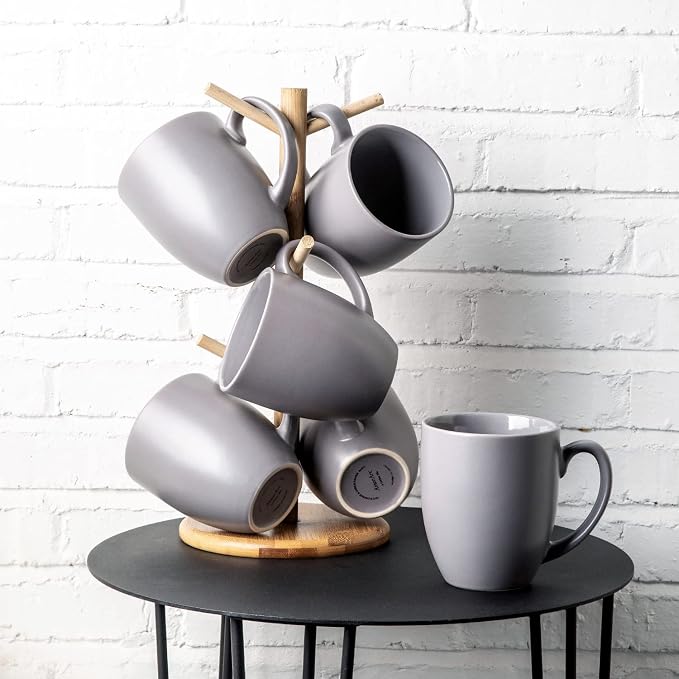 AmorArc 16 oz Coffee Mugs Set of 6, Large Ceramic Coffee Cups-Matte Gray | Classic Coffee Mugs Set for Men,Women,Tea/Latte/Cappuccino/Cocoa. Dishwasher&Microwave Safe