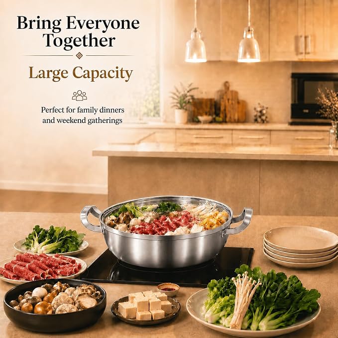 Delarlo Tri-Ply Stainless Steel 12 inch Everyday Pan with Glass Lid, Deep Saute Pan, Kitchen Everything Pan, High Side Chef's Pans, Induction Cooking Pot, Dishwasher Safe, 4QT Stock Pot Up To 600℉