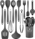 Gray Kitchen Utensils Set-12 Pieces Silicone Cooking Utensils Set | Dishwasher Safe 392°F Heat Resistant Spatula Set Kitchen Utensil Set for Nonstick Cookware,Best Kitchen Tools with Holder