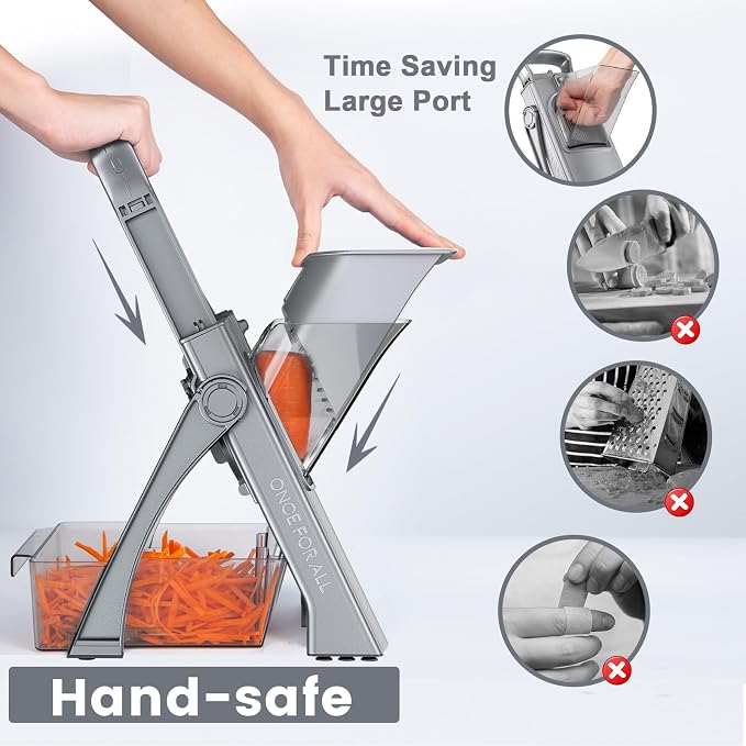 SupMaKin Safe Mandoline Slicer Plus for Kitchen, Vegetable Slicer & Chopper | Slicers Strips Julienne Dicer, Adjustable Thickness 0.1-8 mm Kitchen Chopping Artifact Fast Meal Prep Large Chute Easy Clean