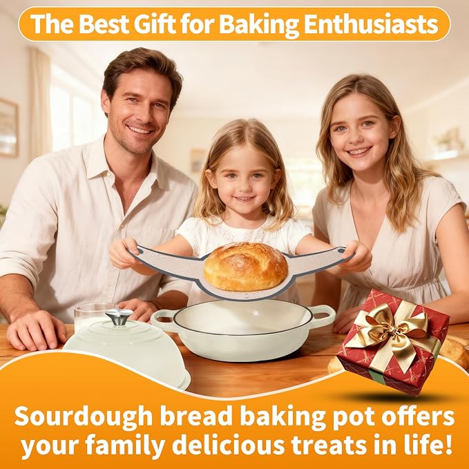 6QT Enameled Cast Iron Dutch Oven For Sourdough Bread Baking | Dutch Oven Pot With Lid,Non-stick Sourdough Baking Pan with Bread Dome,Round Ceramic Dutch Oven Pot for Homemade
