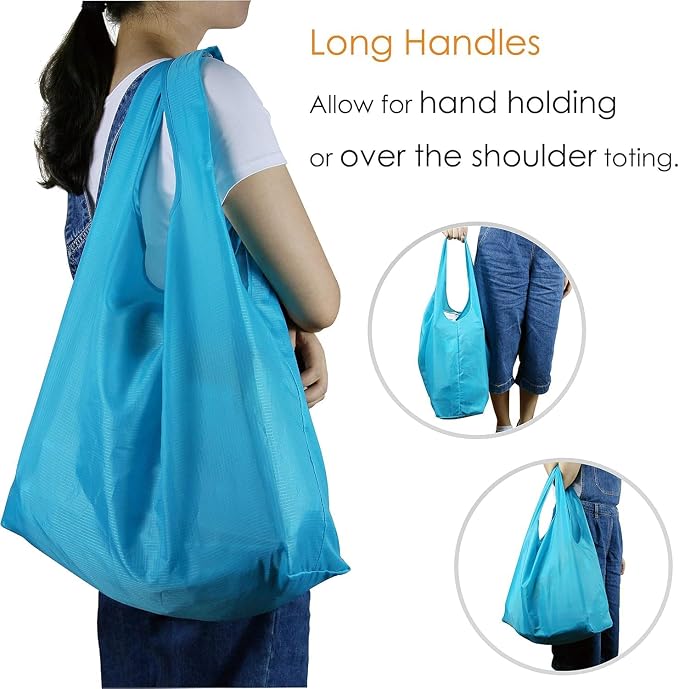 BeeGreen Reusable Grocery Bags Lake Blue Kitchen Bags Bulk Foldable-Machine Washable with Zipper Storage Pouch 50 Packs