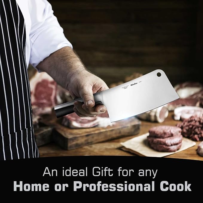 Mueller 7-Inch Meat Cleaver Butcher Knife - German High Carbon Steel, Laser-Tested Razor-Sharp Blade, Heavy Duty Bone Chopper for Meat & Vegetables, Home & Restaurant, Gift for Him | Laser-Tested Razor-Sharp Blade, Heavy Duty Bone Chopper, For Meat & V...