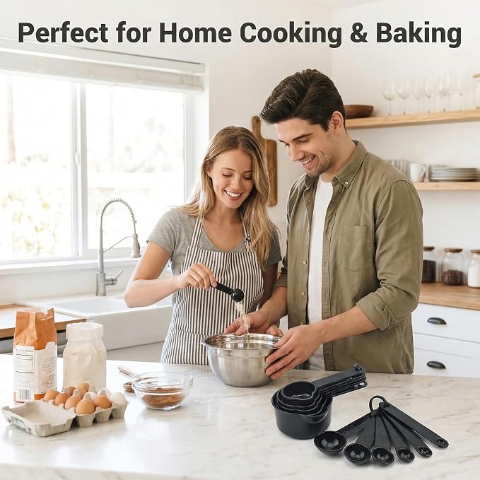 11 Pcs Measuring Cups And Spoons Set - Plastic Nesting For Dry Liquid Ingredients Engraved Markings Kitchen Baking