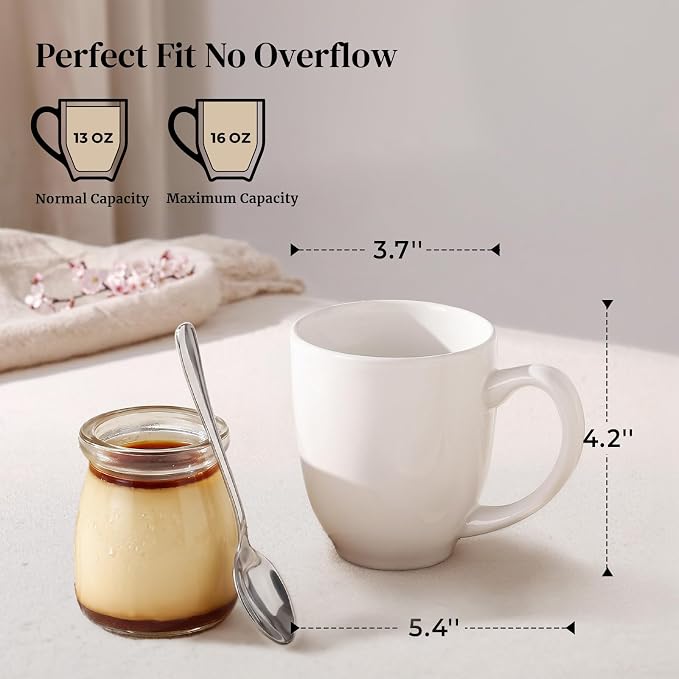 DOWAN Coffee Mugs, White Coffee Mugs Set of 6, 16 oz Ceramic Coffee Cups with Large Handles for Men Women, Porcelain Big Mug for Tea Latte, Mug Gifts for Home Office Party