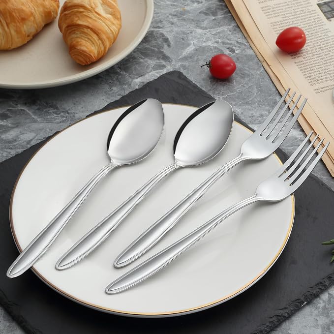 Unokit Forks and Spoons Silverware Set - 24-Piece Food Grade Stainless Steel Silverware for Home, Kitchen and Restaurant, 12 Forks and 12 Spoons