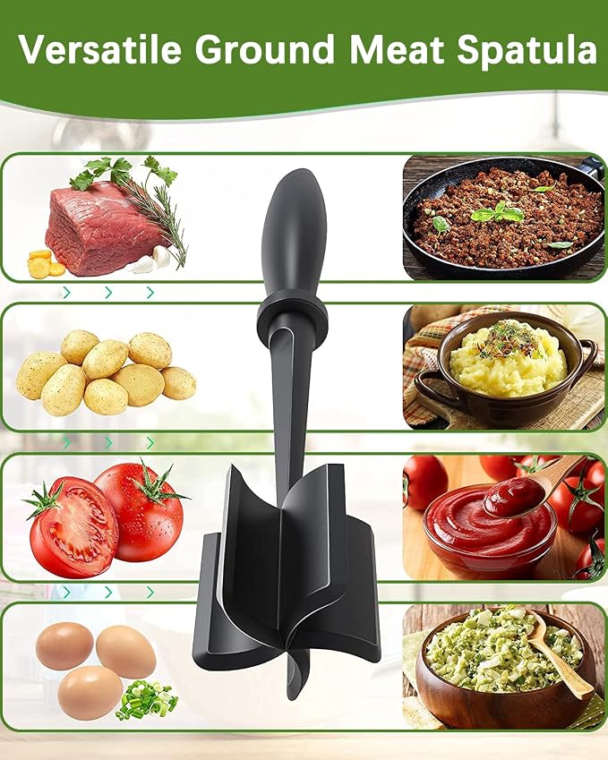 Upgrade Meat Chopper Hamburger Masher Ground Beef Smasher Utensil Mix Tool | Premium Heat Resistant Meat Masher, Nylon Potato Mashers Beef Smasher, Dishwasher Safe Non Stick Mix & Chop Tool Gift-Black