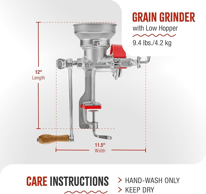 Victoria Manual Cast Iron Grain Mill with Low Hopper, Premium Corn-Grinding Mill and Grain Grinder, Made in Colombia | Premium Corn-Grinding Mill and Grain Grinder, Made in Colombia