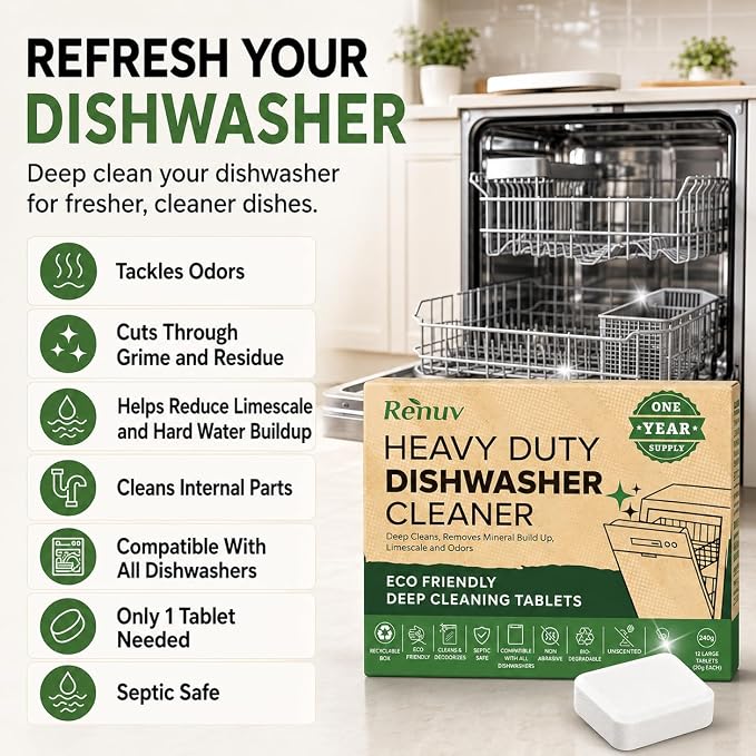 Renuv® Washing Machine Cleaner + Dishwasher Cleaner Bundle | Heavy Duty Appliance, Deep Cleaning, Descaling, Deodorizing