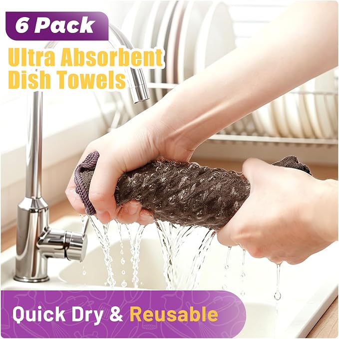 Kitchen Towels 6-Pack Cotton Waffle Weave Dish Cloths 12 x 12 Cleaning Rags