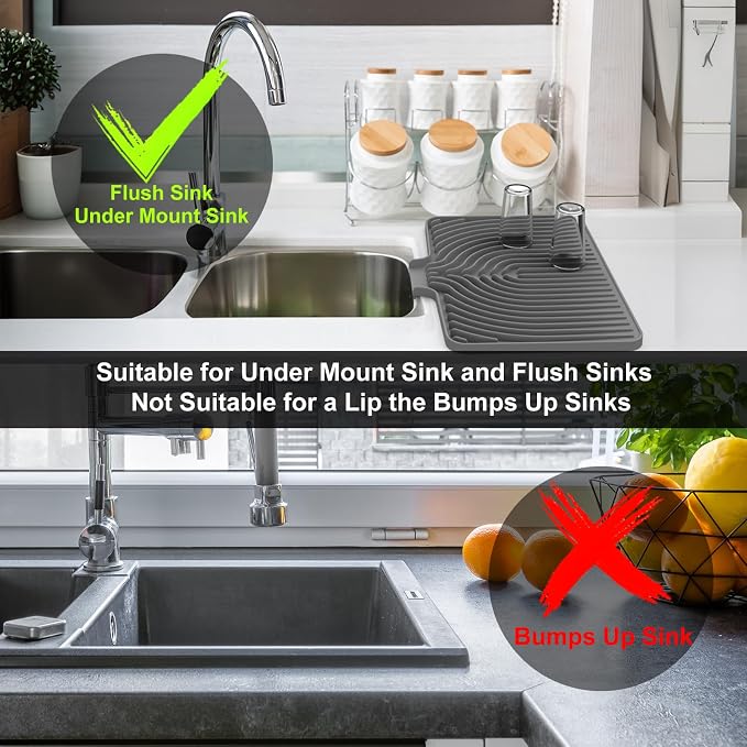 Dish Drying Mat for Kitchen Counter, with Built-in Drain Lip, Food-Grade Silicone, Easy Clean Pad for Countertop Protection, Multi-Functional Use (18x11.8, Black)