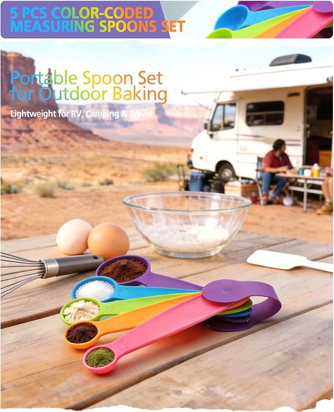 Measuring Cups and Spoons set, Collapsible Measuring Cups, 4 piece Measuring Tool Engraved Metric/US Markings for Liquid & Dry Measuring, Space Saving, BPA Free Silicone, Colorful