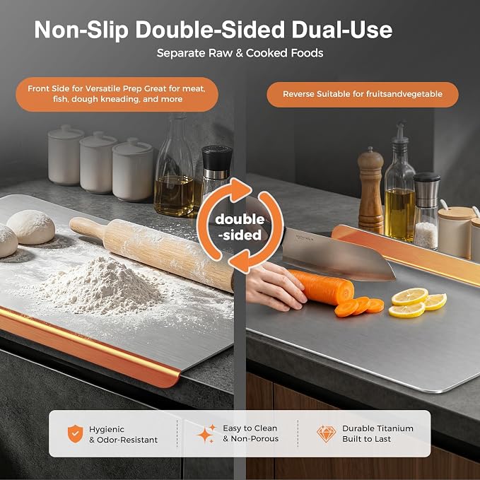 Titanium Cutting Boards for Kitchen, Pure Titanium Cutting Board, Non-Slip Chopping & Kneading Board, Dishwasher Safe Cutting Board for Meat, Fruits, Vegetables & Baking, With cutting Mat,"24 x 16"