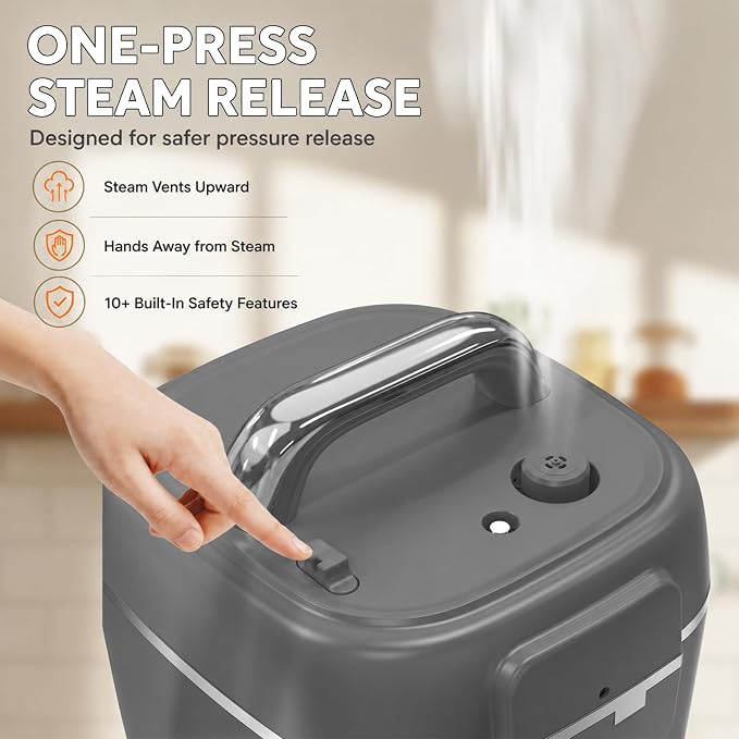 CARORI 3 Qt Electric Pressure Cooker, 8-in-1 Compact Multi-Cooker with Ceramic Nonstick Pot, 700W, Sauté, Slow Cook, Rice, Stew, Delay Start, Keep Warm, Gray