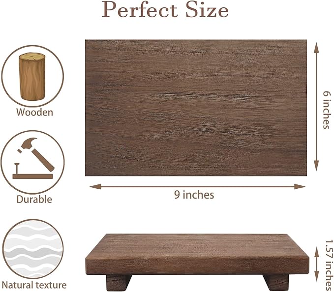 Wood Bathroom Tray Farmhouse Decor Kitchen Soap Holder, 9"x6" Walnut | Waterproof, Lightweight, Easy Clean, Small Wooden Riser Pedestal Stand Accessories for Office Desk, Vanity, Counter, Sink