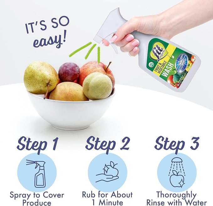 FIT Organic Fruit and Vegetable Wash Spray – USDA Certified Organic & Kosher Produce Cleaner – Removes Surface Contaminants–Family & Pet Safe, Natural & Chemical-Free–12 Fl Oz (2-Pack)
