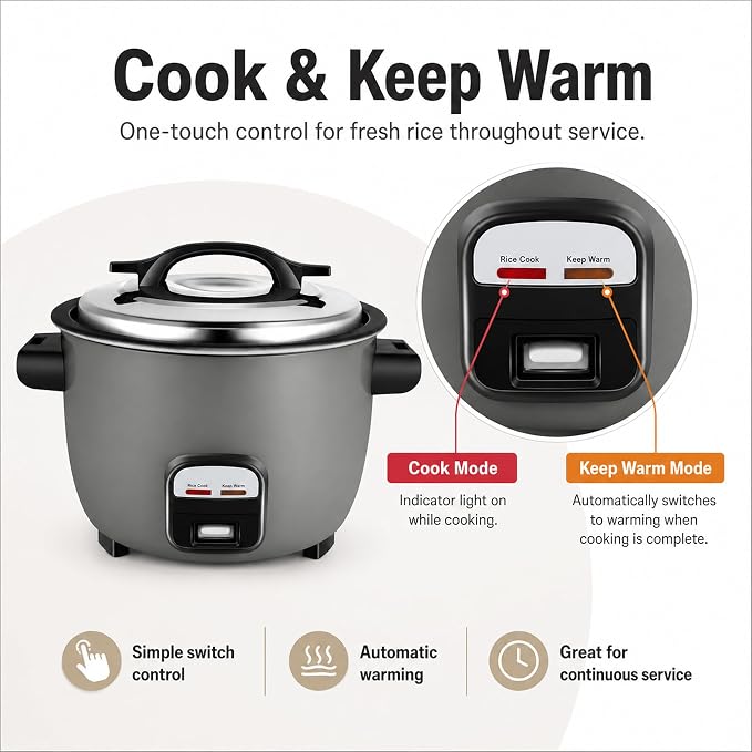 40 Cups Commercial Rice Cooker/Warmer | Large Capacity Rice Cooker is built to last through constant rigorous use.