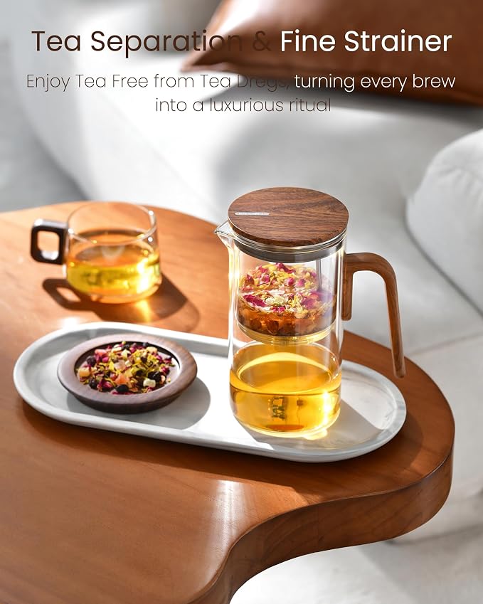 ZENS Magnetic Glass Infuser Teapot for Loose Tea, 28oz Magic Tea Maker | Glass Magnetic Teapot, Echanted Tea Pot with Infusers for Loose Tea Steeper, Tea Lovers Gift, Walnut Pattern