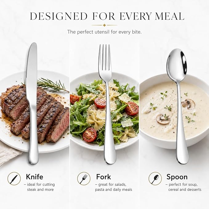 Silverware Set,SANTUO Stainless Steel Knives Spoon Forks Set for Home, Kitchen and Restaurant, Mirror Polished& Dishwasher Safe (12pcs-Silverware set)