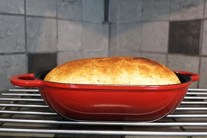 Crucible Cookware Enameled Cast Iron Bread Pan Dutch oven with Lid and Loop Handles - Red – Oven Safe Form for Baking and Cooking, Artisan Bread Kit - Loaf Pan