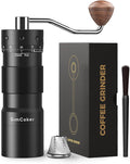 Manual Coffee Grinder with 16μm External Adjustment, Precision Espresso & Pour Over Grinder, CNC Stainless Steel Conical Burr, Drill-Compatible Aluminum Body, Portable Coffee Grinder, Black