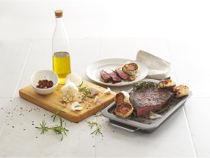 GoodCook Everyday Broiler Baking Pan with Built-in Handles Nonstick Warp-Resistant Heavy-Gauge Steel Construction Even-Heating Oblong Pan with Drip Rack, 7"x11", Gray (Pack of 4)