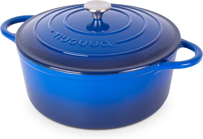 Cast Iron Dutch Oven with Lid - Non-Stick Ovenproof Enamelled Casserole Pot - Sturdy Dutch Oven Cookware - Dark Blue, 7.3-Quart, 30cm - by Nuovva