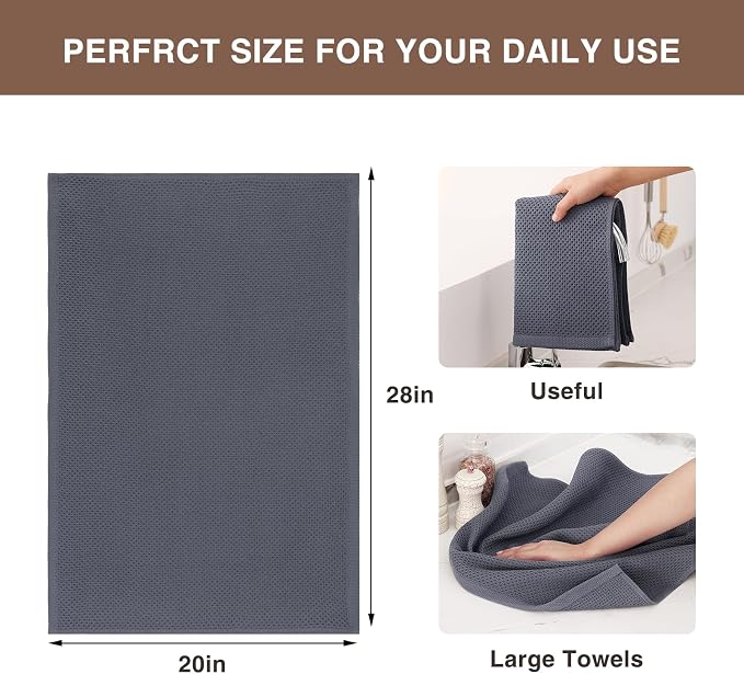 Homaxy 100% Cotton Oversized Waffle Weave Kitchen Towels 8-Pack, Dark Grey | 20 x 28 Inches, Ultra Soft Absorbent Dish Towels, Quick Drying Large Cleaning Towels