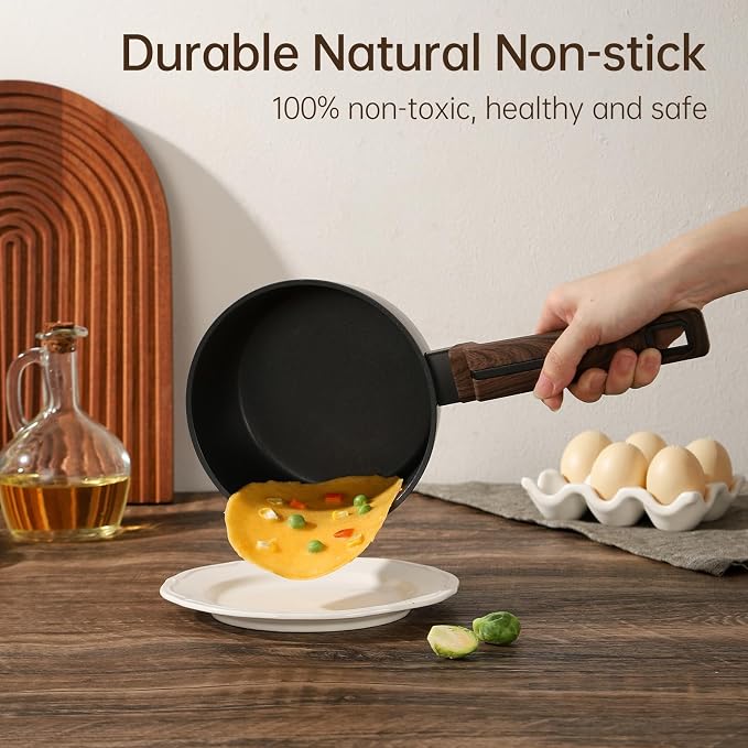 MsMk 1 QT Nonstick Saucepan with Lid, Grey Induction Cooking Pot | Non Toxic, Even Heating, Easy Clean, Dishwasher Safe, suitable for gas & electric & induction stoves, PFOA & PFAS Free