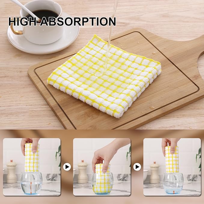 Kitinjoy Cotton 8 Pack Terry Kitchen Dish Cloths, Yellow | 12 x 12 Inches Super Soft and Absorbent Dish Rags, Quick Drying Dish towels for Washing Dishes