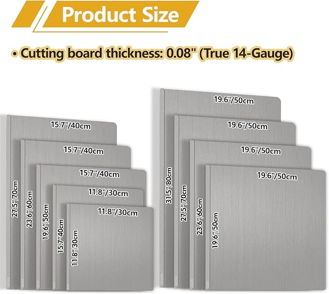 Square 304 Stainless Steel Cutting Board for Kitchen, Metal Kneading Cutting Board Mats, Chopping Board for Pizza Dough, Baking, Meat, Fruits and Vegetables Non Toxic (19.6"×19.6"(50×50cm))