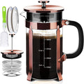 YMMIND French Press Coffee Maker 304 Stainless Steel Coffee Press,with 4 Filters System, Heat Resistant Thickness Borosilicate French Press Glass, BPA-Free Brewed Tea Pot Coffee Plunger(Copper 12oz)