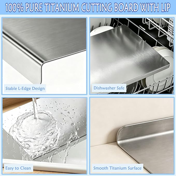 3-Piece Large 100% Pure Titanium Cutting Board with Lip, 2026 New Titanium Cutting Boards for Kitchen Dishwasher Safe, Metal Meat Chopping Board Mat Set for Stainless Steel & Food Prep (L+XL+XXL)