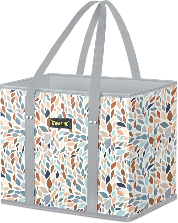 BALEINE 1PK Reusable Grocery Bags, Heavy Duty Shopping Tote Bag | 12'' Long Handles, Reinforced Bottom Keeps Upright, Fold Flat Storage, Water-Resistant Shopping Bag, Multiple Color Options